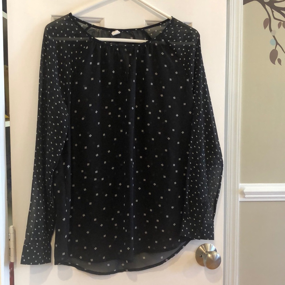 Old Navy Sheer Black Top with White Detail